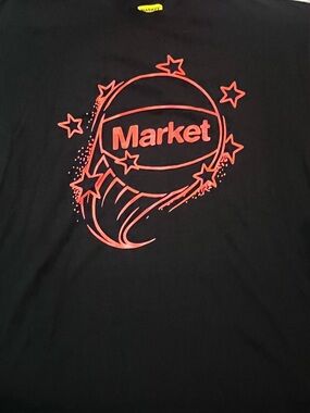 Market Graphic Short Sleeve Tee - Black with Neon Coral Print